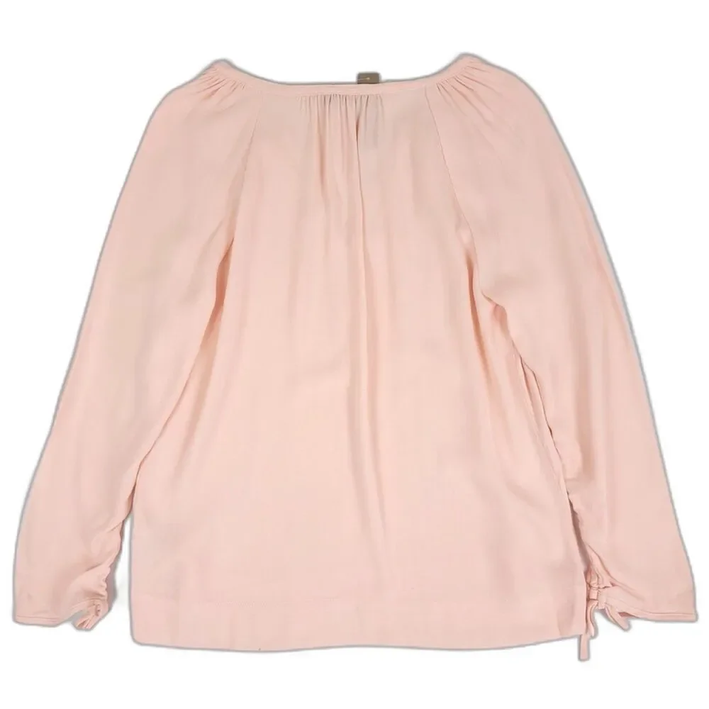 NWT J Crew Point Sur Drapey Open V Neck Top Ruched Sleeve Blouse Pink Small